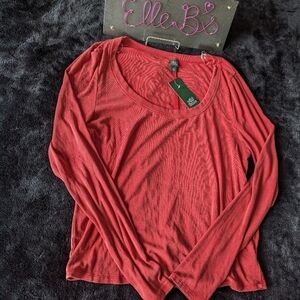 NWT Wild Fable Red Ribbed Long Sleeve Top XXL